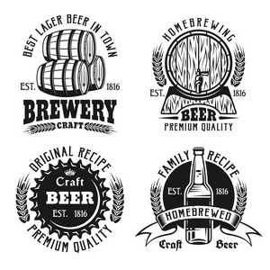 啤酒和啤酒厂老式标志, 标签, 徽章
