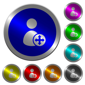 移动用户图标在圆的发光硬币相似的颜色钢按钮