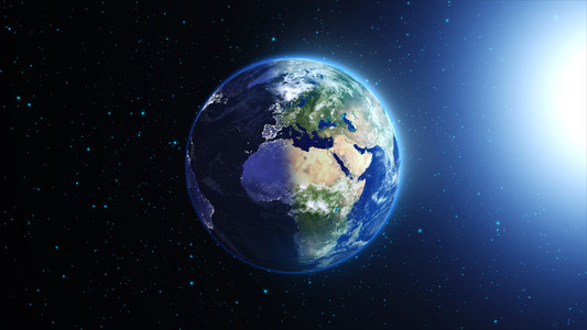 行星地球与太阳在宇宙或空间, 地球和银河星云云照片