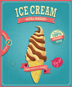 老式食品海报设计与矢量冰淇淋