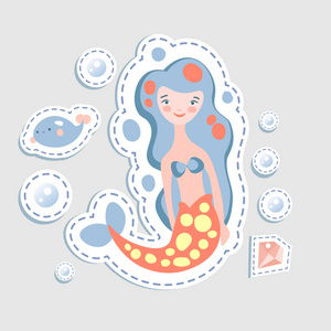 可爱的小 mairmaid 矢量卡通插图.