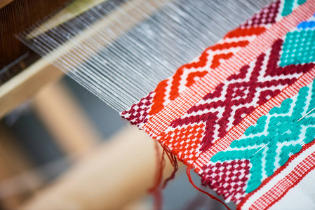 织机特写的手工纺织品生产工艺