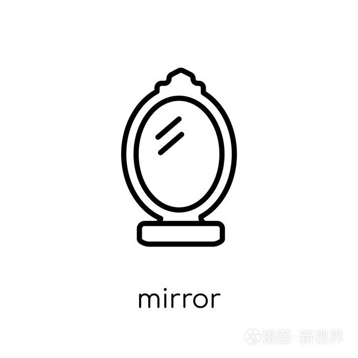 时尚现代平面线性向量镜子图标在白色背景从细线家具和家庭汇集, 概述