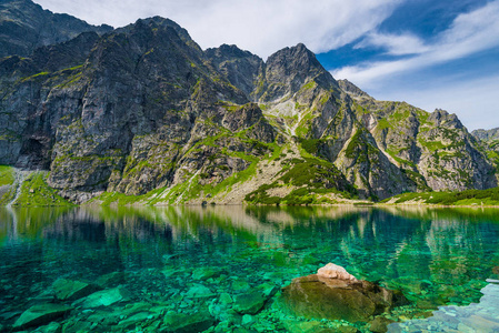 宜人的风景秀丽的山风景和干净的湖 Czarny Staw