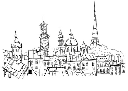 和中世纪城堡的徽章春天佐洛日夫城堡桥门景(乌克兰)利沃夫,历史街区