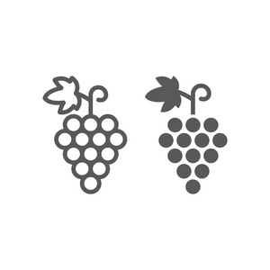 葡萄线和标志符号, 水果和维生素, 藤符号, 矢量图形, 在白色背景上的线性模式, eps 10