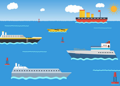 大海或海洋邮轮矢量概念在平面样式