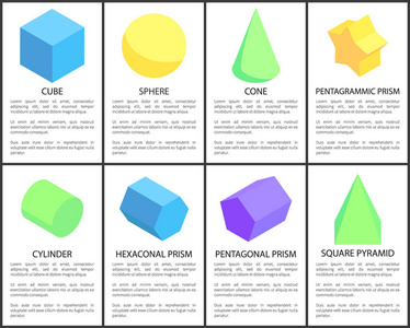 立方体和球面海报设置矢量插图
