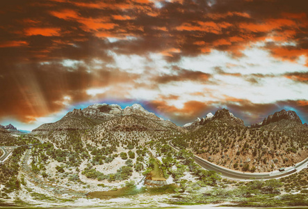 位于犹他州日落的锡安国家公园全景鸟瞰图