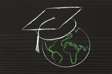 电子学习 全球在线课程和毕业帽