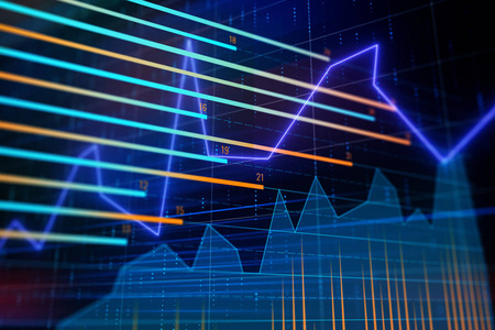 证券市场投资图表在蓝色抽象背景下的图形交易. 3 d 渲染