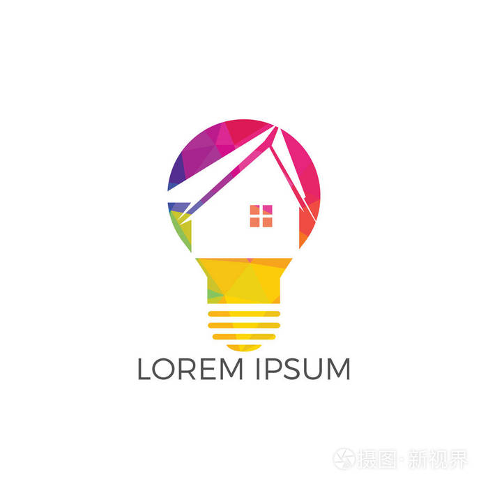 智能住宅标志设计灯泡与房子的标志智慧之家的概念