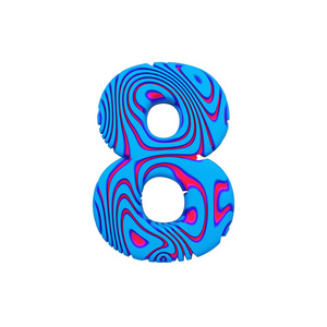 字母数字8.运动字体由蓝色大胆的标志.3d 渲染在白色背景下被隔离照片