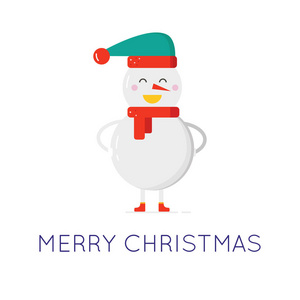圣诞快乐贺卡可爱的雪人与帽子和围巾