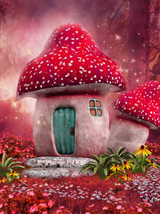 粉红色的蘑菇房子
