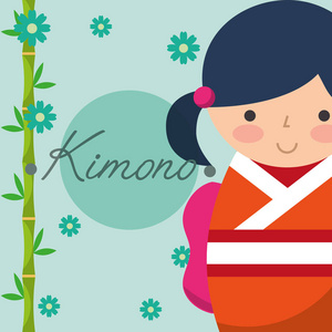 kokeshi 日本全国玩偶在色的和服