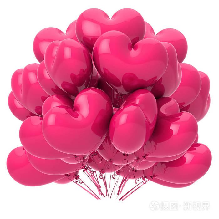 气球粉红色的心形, 爱党氦气球束.生日, 婚礼, 婚姻装饰浪漫.