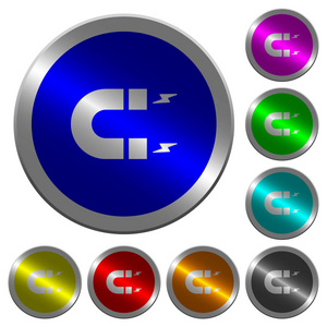 马蹄磁铁图标圆形发光硬币状颜色钢按钮