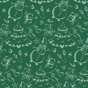 绿色图案与手绘圣诞元素