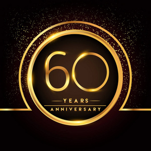 60年周年纪念庆祝标识。黑色背景的金色标志, 问候或邀请卡的矢量设计