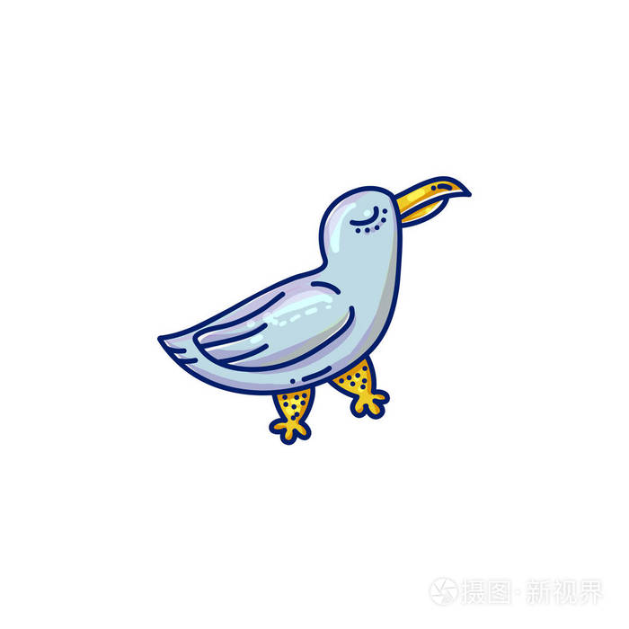 卡通海鸥图标海鸟儿童书向量例证海岸海鸟画野生动物的象征海洋生态学
