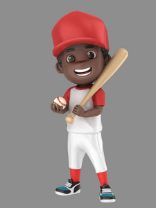 3d 一个非洲裔美国男孩在棒球制服 holdgin 蝙蝠和球的例证
