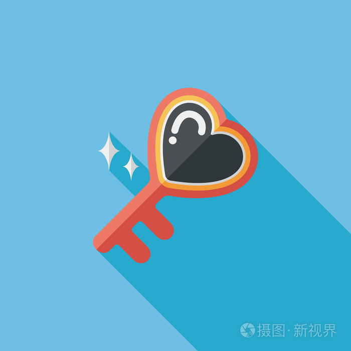 情人节的情人钥匙锁平图标与长长的影子,eps10