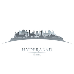 海德拉巴印度城市天际线轮廓白色背景