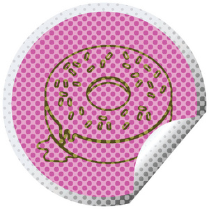 一个美味的冰甜甜圈圆形剥离贴纸的例证