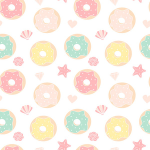 可爱的彩色甜甜圈无缝矢量模式背景插图