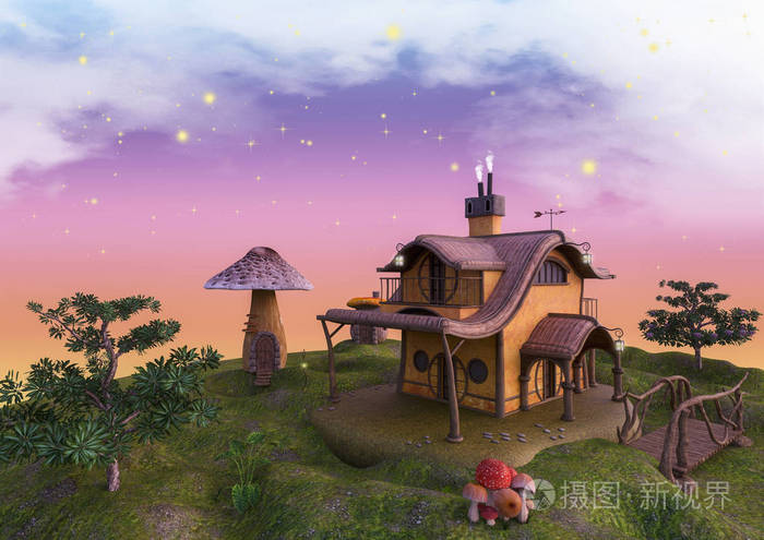 童话般的土地与幻想工厂和蘑菇房子