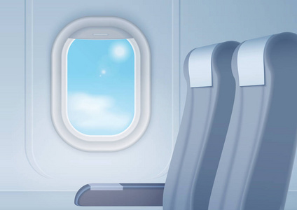 飞机内饰与逼真的平滑窗口和座位向量例证