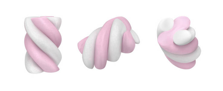美丽的白色和粉红色的棉花糖, 隔离在白色的背景。矢量插图