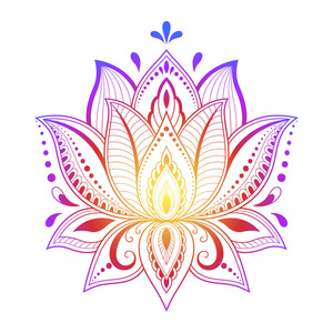 彩色花卉图案为米哈迪和指甲花画.手绘莲花符号.