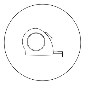 磁带测量图标黑色在圆圈轮廓向量插图中