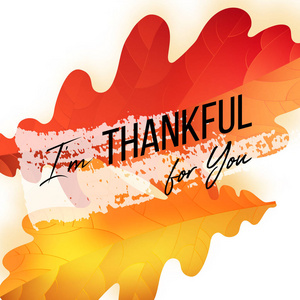 矢量感恩贺卡与手刻字标签享受感恩节天和秋天现实橡树叶在蓝色背景