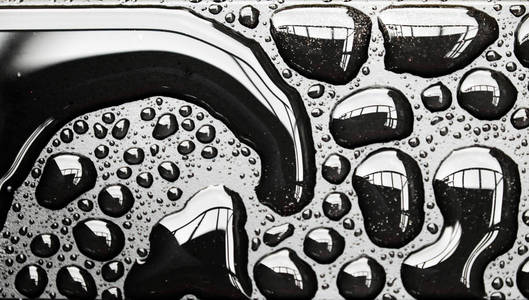 雨天后钢表面雨滴的惊人形状, 水滴使抽象的自然纹理