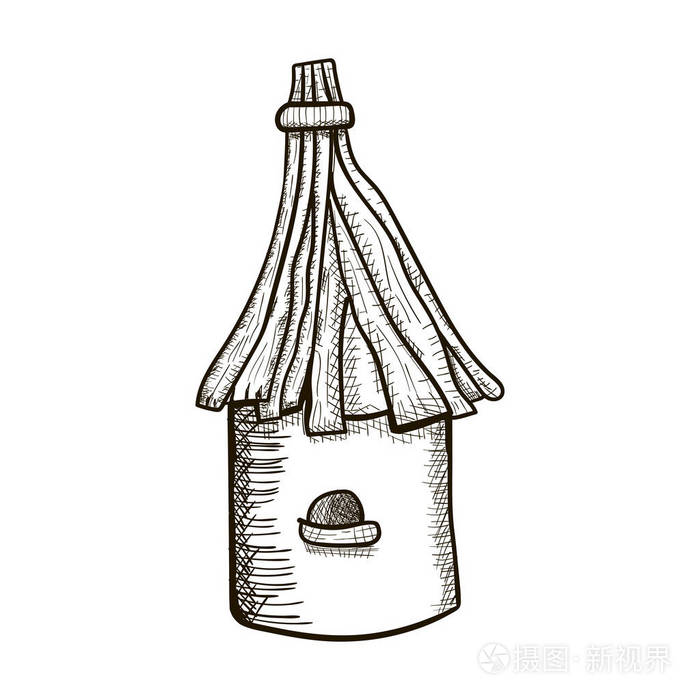 剪影蜂蜂巢, 房子为蜂蜜蜂, 矢量图象, 概要样式, 黑白图片插画-正版