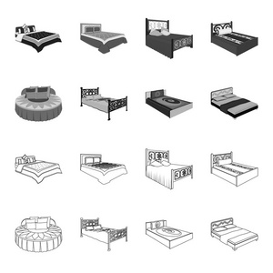 不同的床轮廓, 单色图标在集合中进行设计。睡眠矢量等距符号股票 web 插图的家具