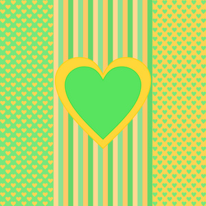 绿色和橙色条纹和小小的心灵，在中间的一个大的心