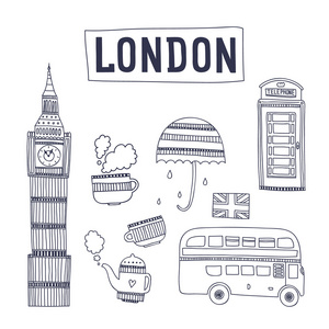 矢量伦敦旅游景点和符号