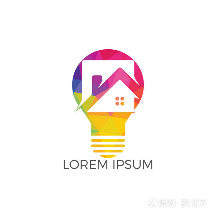 智能住宅标志设计灯泡与房子的标志智慧之家的概念