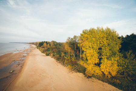 鸟瞰到波罗的海海岸线海滩与岩石和