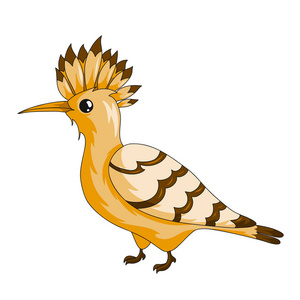 Hoopoe 鸟图标。在白色上隔离描边的卡通矢量插图