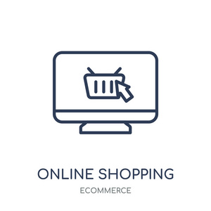 在线购物图标。网上购物线性符号设计从电子商务集合。简单的大纲元素向量例证在白色背景