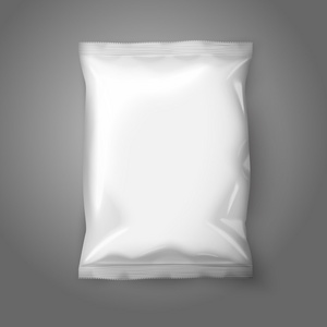 空白的白色现实箔零食包灰色背景与地方为你设计一个孤立和品牌。矢量图片