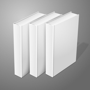 站在白色的现实三个空白的精装书。背景设计和品牌上的孤立。矢量