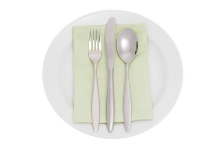 餐具和餐巾的盘子, 优雅的餐具包括修剪路径