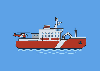 破冰船船.平面矢量图.在蓝色背景上被隔离照片