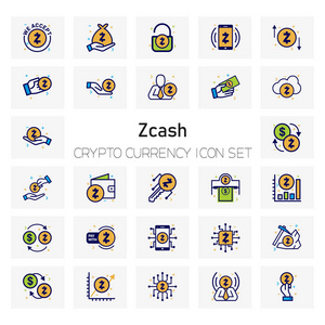 Z 现金加密货币图标集, 矢量, 插图